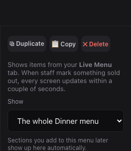 The element showing the whole Dinner menu.